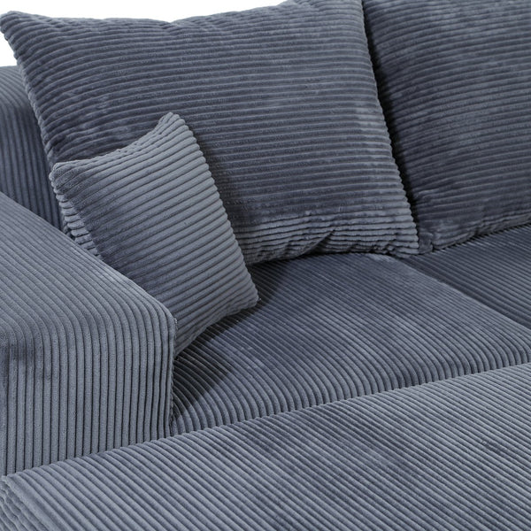 English Elm 4-Piece Modular L-Shaped Sectional Sofa with Corduroy Upholstery, Convertible Chaise, Pillows Included Grey W3163S00037