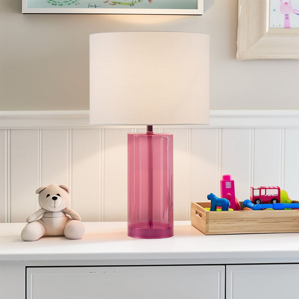 English Elm Glass Blush Table Lamp with Pink Drum Shade for Bedroom or Console Styling B035P264520