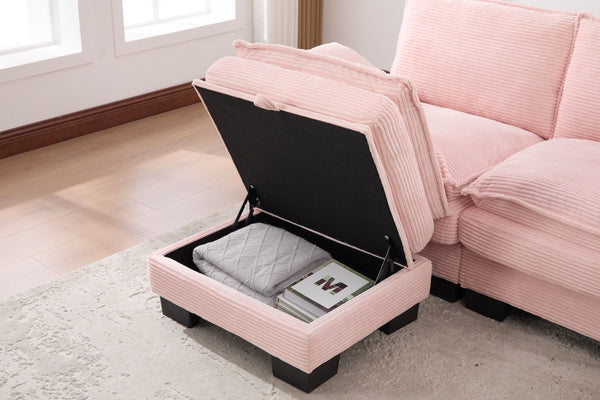English Elm Sectional Cloud Sofa Modular Deep Seat Corduroy Upholstered Living Room Couch with Storage Pink W395S00131