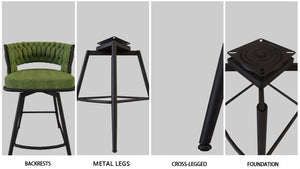 English Elm 26" Bar Chair Suede Woven Bar Stool Set of 2 with 360° Swivel, Plush Technical Leather, Sturdy Metal Base Green W2189P180369