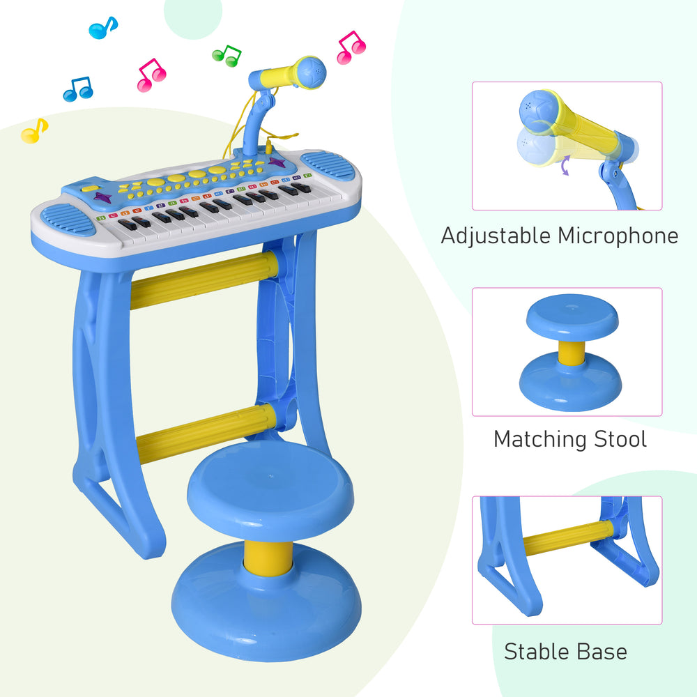 English Elm Qaba Kids 31 Key Electronic Piano with Microphone Stool Flashing Lights and Songs W2225P229229