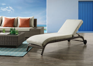 English Elm Salena Beige Fabric Patio Sun Lounge - Gray Resin Wicker, 5-Position Back, 70mm Foam Cushion B2726P265738