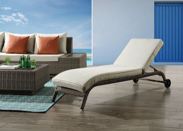 English Elm Salena Beige Fabric Patio Sun Lounge - Gray Resin Wicker, 5-Position Back, 70mm Foam Cushion B2726P265738