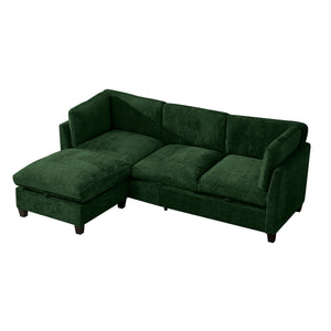 English Elm 96.5" L-shaped Chenille Sectional with Storage Ottoman Eucalyptus Frame Living Room Green W1097S00283