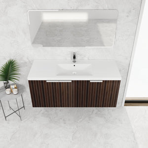 English Elm 48 Inch Silver-Brown Stripe Vanity with Resin Sink, Wall-Mounted 3-Door Storage, Soft-Close Hinges W999P206328