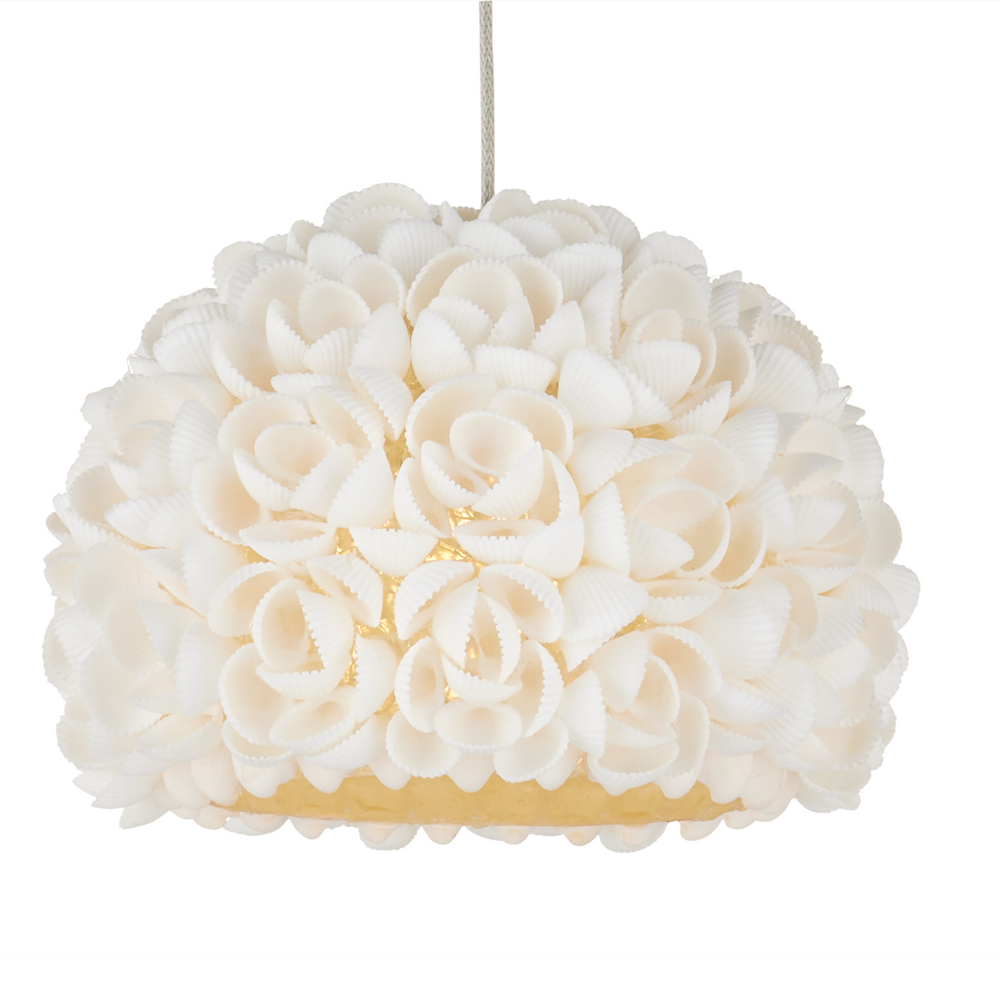 Virtu 15-Light Round Pendant - Artisanal Clamrose Shells Illuminate Your Space with Natural Elegance