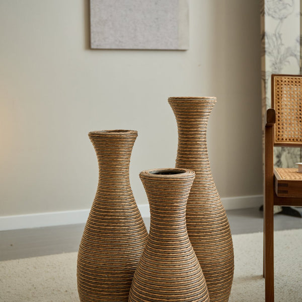 English Elm 3-piece modern PVC floor vase set with tall standalone racks for artificial branches and decor accents Beige W2796P261494