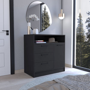 English Elm Omaha Dresser with 3 Spacious Drawers and Single Cabinet Storage, Sleek Pulls, Durable Wood Finish Black 38 L x 25 W x 4 H B070S00226