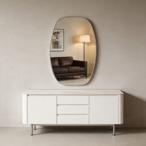 English Elm 24x36 Matte Metal Framed Oval Wall Mirror with Hd Glass for Bath or Entryway Silver W2203P474696
