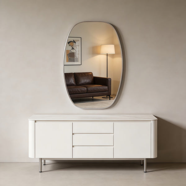 English Elm 24x36 Matte Metal Framed Oval Wall Mirror with Hd Glass for Bath or Entryway Silver W2203P474696
