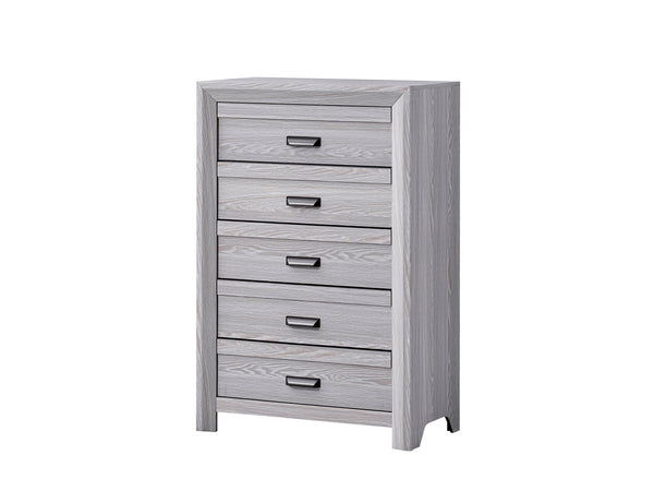 English Elm 1pc Five-Drawer Driftwood Chest with Cup Handles Rustic Wooden Bedroom Storage Tower, 31.1x16.5x47.5" Gray 34.1 L x 19.5 W x 50.5 H B011P234752