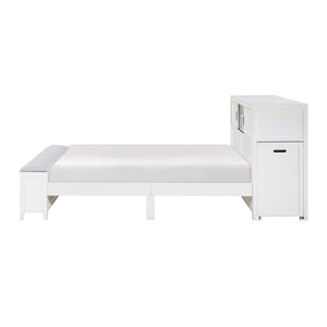 English Elm Gray Full Platform Bed with Bookcase Headboard Fold Out Desk Drawers and Footboard Bench White B011S02326