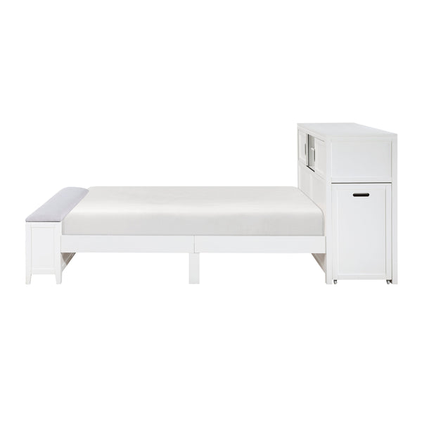 English Elm Gray Full Platform Bed with Bookcase Headboard Fold Out Desk Drawers and Footboard Bench White B011S02326