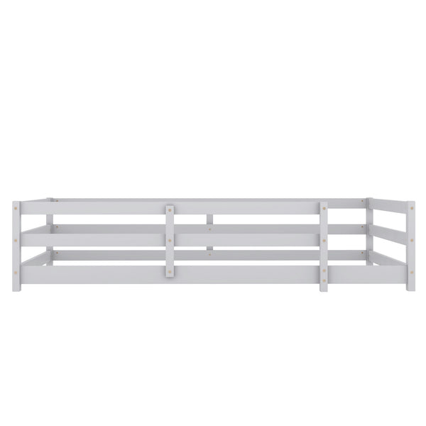 English Elm Twin Pine Montessori Floor Bed with Safety Fence — Grey Low-Profile Kids Twin Frame, 77"x38.9" Interior W1820P369890