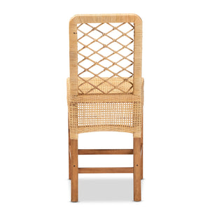 English Elm Modern Rattan Openwork Backrest Counter Stool Mahogany Frame for Kitchen Islands B2750P420358