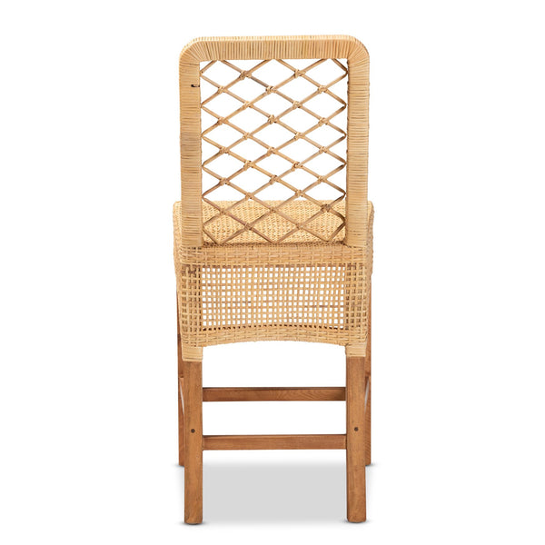English Elm Modern Rattan Openwork Backrest Counter Stool Mahogany Frame for Kitchen Islands B2750P420358
