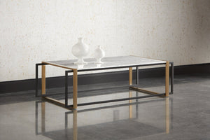 Sunpan GARNET Mid-Century Coffee Table with White Marble Top & Antique Brass Frame – Unique Elegance! 104026