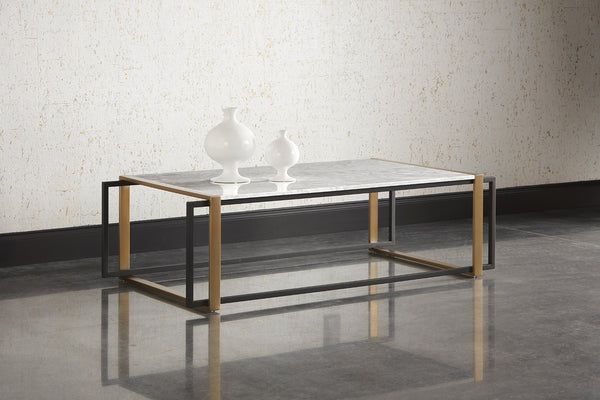 Sunpan GARNET Mid-Century Coffee Table with White Marble Top & Antique Brass Frame – Unique Elegance! 104026