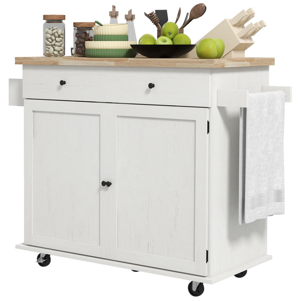 English Elm Homcom Farmhouse Rolling Kitchen Island Cart On Wheels With Storage, Rubberwood Top, And Spice Rack W2225P200645