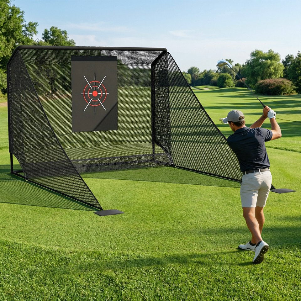 English Elm Golf Practice Net with Auto Ball Return Side Barriers Portable Backyard Hitting Enclosure W1422P416689