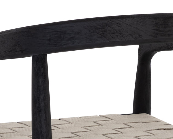 Sunpan Cayman Stylish Dining Armchair - Durable Teak Frame with Eco-Friendly Italian Strap for Outdoor Comfort