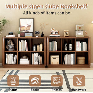 English Elm 6 Cube Farmhouse Bookcase Low Horizontal Wood Shelf Walnut Finish for Living Room W2641P460042