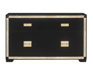 English Elm LIVELY Glam Chest with Gold Accents, Solid Wood & MDF Construction, Glitter Detail, Spacious Drawers Black 66 L x 20.25 W x 38 H B201P289718