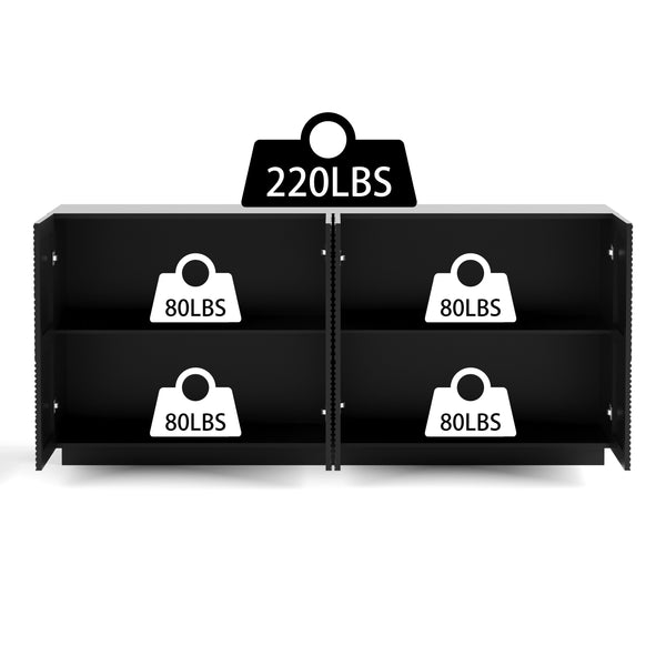 English Elm Sideboard Modern 4-Door Buffet Cabinet with Spacious Top and Enclosed Storage, Durable 66" Long Finish Black W2263P353794