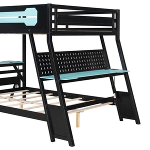 English Elm Full Size Gaming Bunk Bed with Dual Desks Usb Charging Ports and Pegboard Storage Blue LT000274AAC
