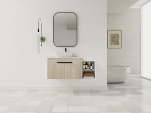 English Elm 42" Modern Floating Bathroom Vanity Set With Ceramic Sink & Storage Shelves For Elegant Spaces W999S00291