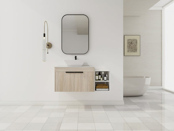 English Elm 42" Modern Floating Bathroom Vanity Set With Ceramic Sink & Storage Shelves For Elegant Spaces W999S00291