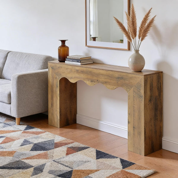 English Elm Wood Solid Fir Console Table Handcrafted Farmhouse Style for Entryway or Sofa T3971P449635