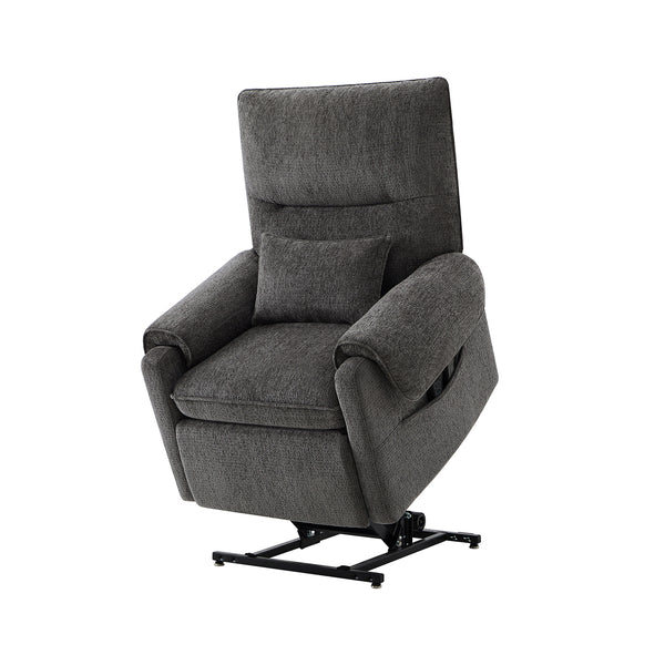 English Elm Jennifer Taylor Home - Glenn Power Lift Assist Recliner - Steel Gray Chenille, Lumbar Pillow, Side Pocket, Quiet Motor B2719P328584