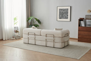 English Elm 78.8" Corduroy Modular Floor Sofa Convertible Sleeper Futon with Pillow Back Support Off White W5617P456003