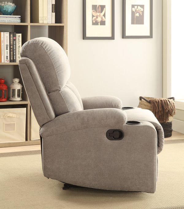 English Elm Grey Linen Recliner with Cup Holder and Memory Foam Seat, Tight Back Comfort, Smooth External Latch Recline — Perfect Relaxing Living Room Chair B062P215453