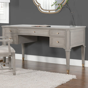 English Elm Jennifer Taylor Home - Dauphin Elegant 5-Drawer Executive Desk In Grey Cashmere With Gold Accents For Stylish Workspaces B2719P238476