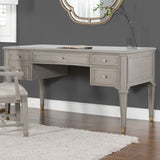 English Elm Dauphin Gold Accent 5-Drawer Wood Executive Desk, Grey Cashmere Wood