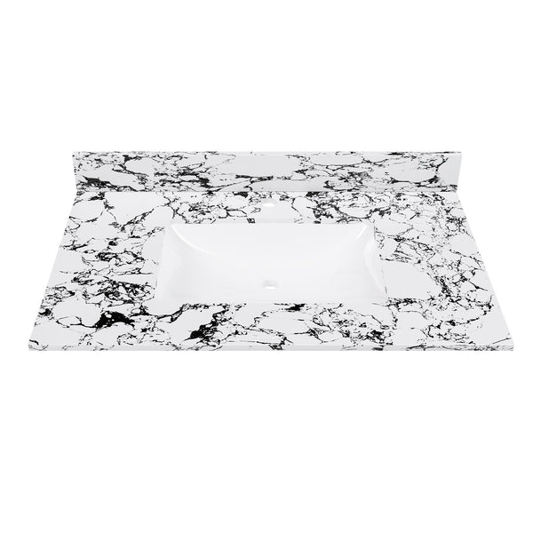 English Elm 37"X22" Bathroom Vanity Top With Undermount Sink & Backsplash - Durable, Easy-Clean Panda White Finish W509P362105