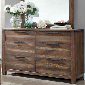 English Elm Contemporary Rustic Tone 1pc Dresser with Felt-Lined Top Drawers, Ball-Bearing Glides, Black Pulls, Bedroom Chic Natural,Rustic 59 L x 22 W x 40 H B2741P402819