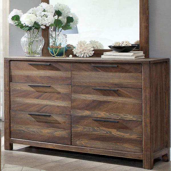 English Elm Contemporary Rustic Tone 1pc Dresser with Felt-Lined Top Drawers, Ball-Bearing Glides, Black Pulls, Bedroom Chic Natural,Rustic 59 L x 22 W x 40 H B2741P402819