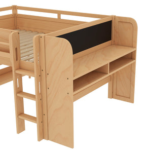 English Elm Twin Low Loft Bed Solid Pine Frame Kids Study Desk Blackboard Storage White W1580S00571
