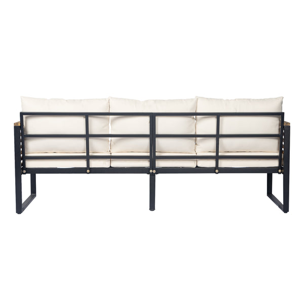English Elm Outdoor Acacia Wood Iron Pipe 3 Piece Patio Sofa Set with Ottoman Table N757S354898B