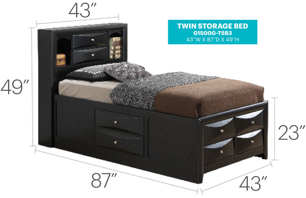 English Elm Modern Twin Storage Bed Black - Sleek Particle Board Frame, Built-In Drawers, Sturdy Durable Design for Compact Bedrooms B078S00167