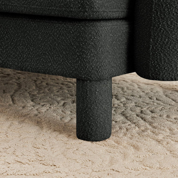 English Elm Boucle 3-Seater Sofa With Shell-Shaped Armrests & Cylindrical Legs - Dark Grey Modern Elegance W3041S00300