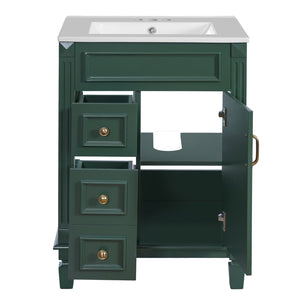 English Elm 24" Elegant Bathroom Vanity With Ceramic Sink - Space-Saving Design, 2 Drawers & Adjustable Shelf N710P318990F