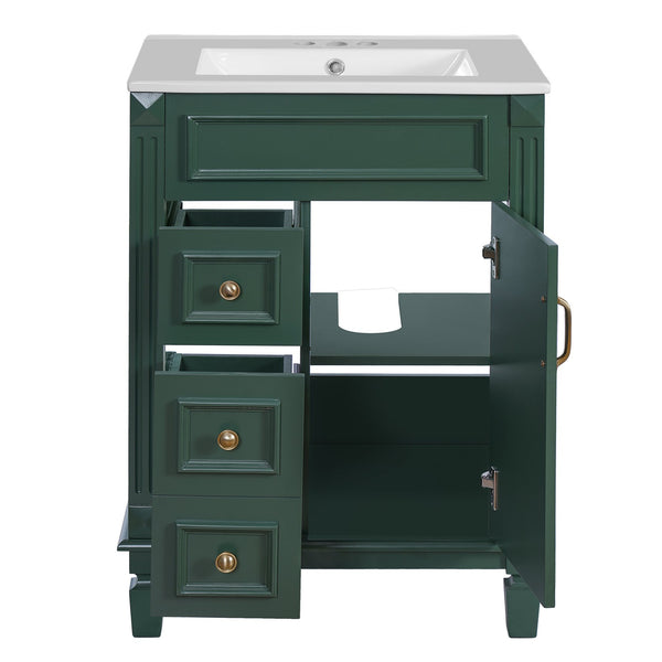 English Elm 24" Elegant Bathroom Vanity With Ceramic Sink - Space-Saving Design, 2 Drawers & Adjustable Shelf N710P318990F