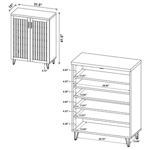 English Elm 2-door Entryway Shoe Cabinet with Slatted Doors Smoked Laminate Finish and Metal Legs White Oak B016P473428