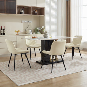 English Elm Dining Curved Back Dining Chair Set of 2 — Ergonomic Upholstered PU with Perforation, Thick Cushion, Floor-Safe Caps Cream W1143P254984