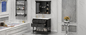 English Elm 36'' Modern Bathroom Vanity with Ceramic Sink and Medicine Cabinet, Solid Wood Frame, 4 Drawers, Waterproof Finish Black SW000138AAB-1
