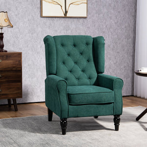 English Elm HOMCOM Elegant Button-Tufted Wingback Accent Chair in Dark Green with Thick Padded Seat & Eucalyptus Legs W2225P200667